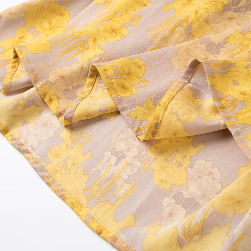 2025 Spring Women's Fashion Floral V-Neck Waist-Cinching Long-Sleeve Dress