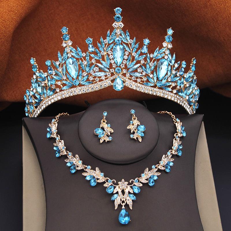 Bridal Jewelry Sets for Women Wedding Crown Birthday Tiaras and Choker Necklace Earrings Bride Party Costume Jewelry Accessories