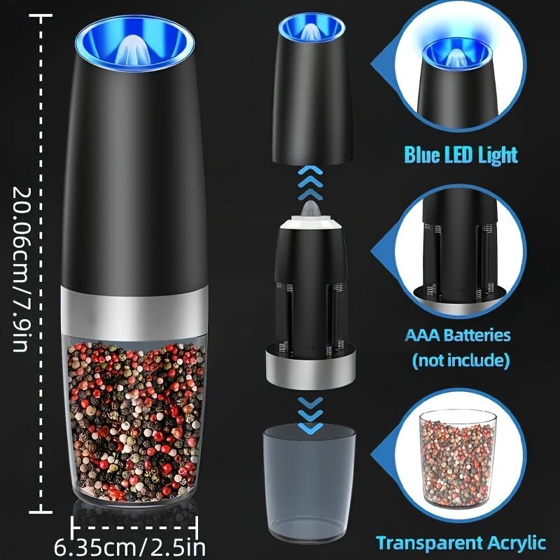 Electric Salt and Pepper Mill Set, Spice Grinder, Coarseness Adjustable, Battery Operated with LED Light, One Handed Automatic Operation, Kitchenware