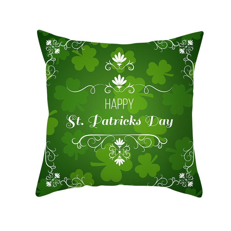 Home St. Patrick's Day Green Peach Velvet Cushion Cover National Day Four-Leaf Clover Cushion Cover