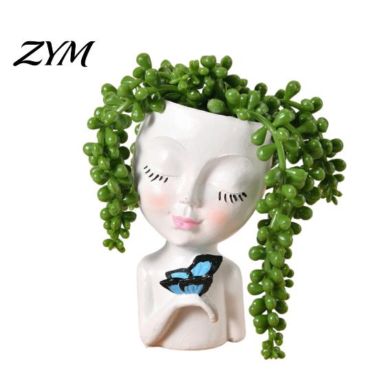 Girl Resin Flower Pot Creative Portrait Flowerpot for Green Plants Succulents, Makeup Brush Holder, Hydroponic Plant Container Multifunctional