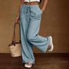 Pantalon Décontracté pour Femme Coupe Ample Jambes Larges Taille à Cordon Motif Rayures Verticales Ceinture Élastique Pantalon Léger Confortable
