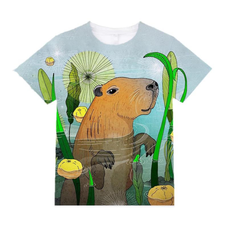 

Children s Cartoon Capibala Print Cute Multi-color T-shirts Girls Fashionable Soft Comfortable T-shirt 170