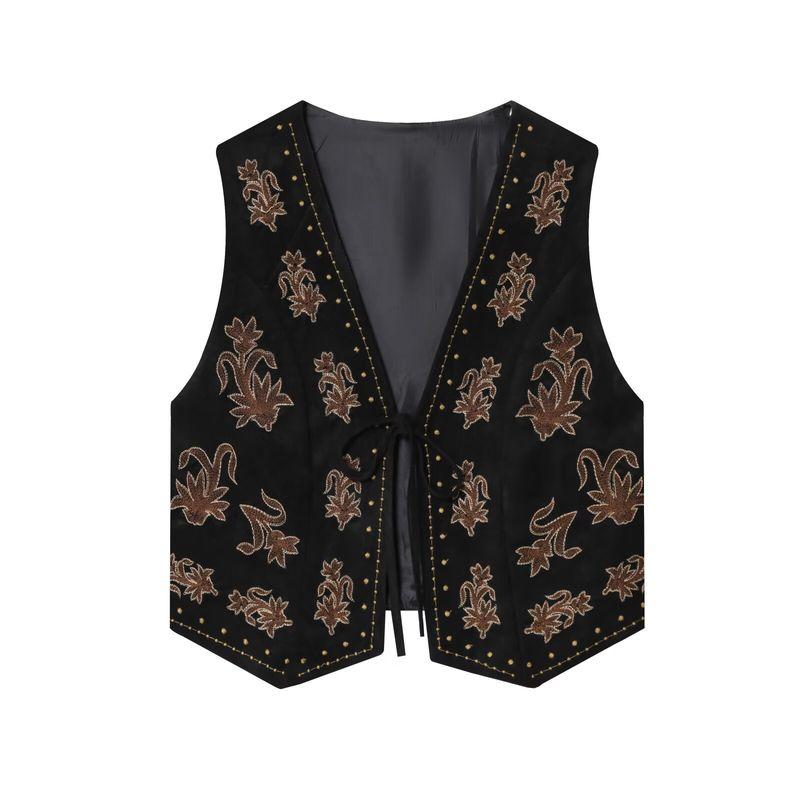 Za Autumn New Women's Clothing Zr European and American Style Beaded Embroidery Velvet Texture Effect Vest 4344621 800