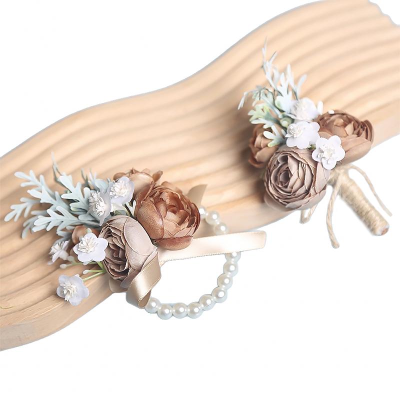 1 buc Accesorii Nupțiale Camelia Artificială Superbă Corsaj Elegant Bijuterii Nuntă Brățară cu Perle Domnișoară de Onoare Multicolor