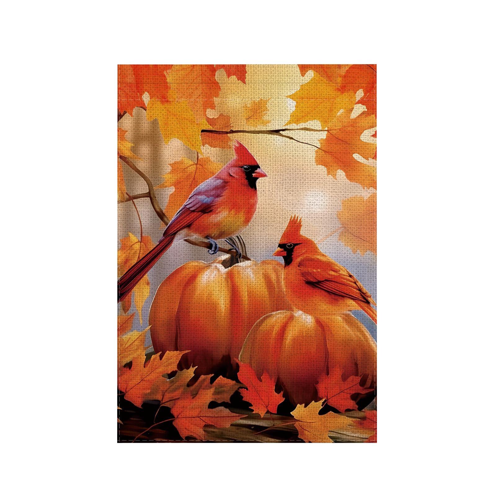 

Fall Garden Flag Pumpkin Double Sided Vertical Red Bird Flag Yard Outdoor Decoration One Size