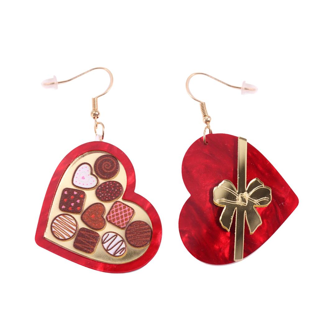 Stylish Heart Shaped Gift Box Earrings Trendy Ear Studs Chocolate Bowknot Ear Rings Fashionable Valentine's Day Jewelry
