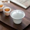 125ml Mutton Fat Jade Ice Seed Horseshoe Gaiwan Ancient Tea Tureen Tea Bowl With Lid Kit Tea Maker Cover Bowl Tea Items Gift