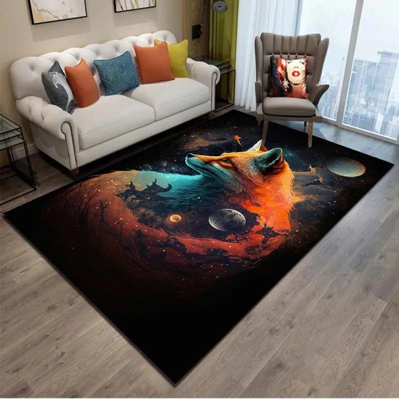 Cartoon Animals Colour Fox  3D Print Rug Carpets for Living Room Home Decor Carpet Children Bedroom Play Soft Non-slip Large Mat
