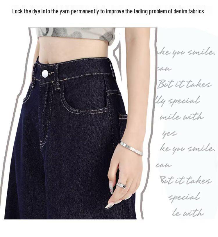 Women's American-Style Dark Blue Summer Jeans - Light, Straight-Leg, Loose Wide-Leg Pants