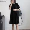 ZANZEA Women Casual O-neck Short Sleeve Summer Patchwork Dress