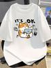 Cute Cat Print T-Shirt Casual Breathable Loose Fit Summer Short Sleeve Round Neck Soft Comfortable Daily Basic Fashion Tee Top