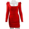 Herbst und Winter Damen Tasche Hüftrock Sexy rückenfreies Pile Pile Schulter Langarmkleid