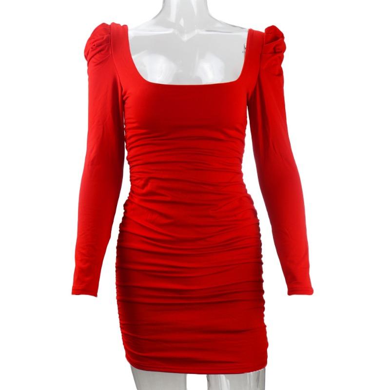 Herbst und Winter Damen Tasche Hüftrock Sexy rückenfreies Pile Pile Schulter Langarmkleid