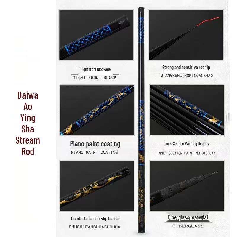 Fiberglass Stream Fishing Rod - Super Hard, Long & Short Sections