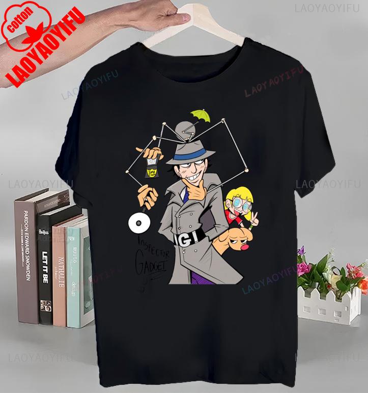 Koszulka z nadrukiem Animowany Inspektor Gadżet Topy Animowany Inspektor Gadżet T-shirt Krótki rękaw Okrągły dekolt