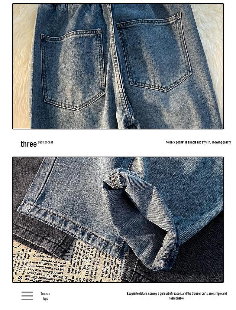 Women's Light Blue Elastic Waist Denim Jeans: Spring/Summer Loose, Slim, Straight, Wide-Leg, Petite, Casual, Comfortable.