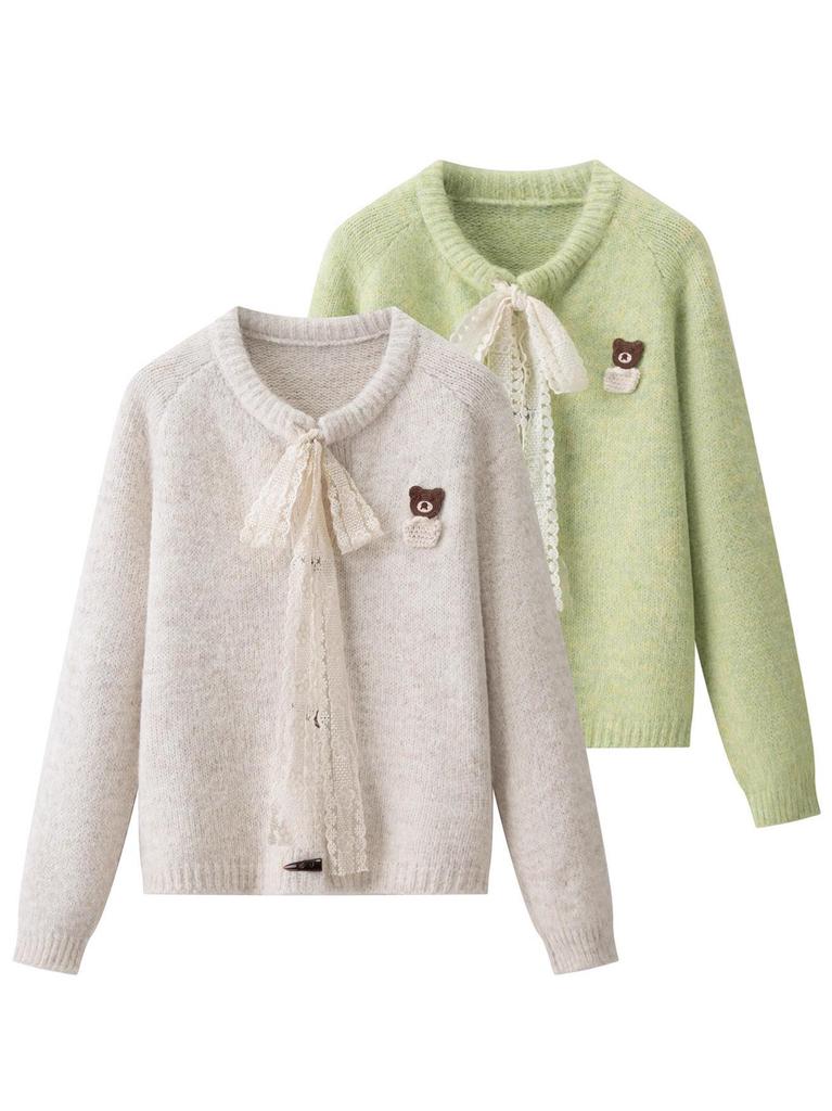 French Autumn/Winter Lace Tie Knit Cardigan - Women's Cozy Korean Style Trendy Knit Top