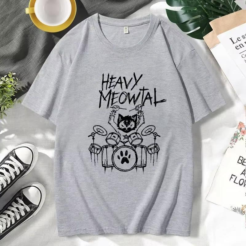 Männer Frauen T-Shirts Heavy Meowtal Katze Metal Musik Geschenkidee Lustiges Haustierbesitzer T-Shirt Neueste Bedruckte Oberteile Shirt T-Shirts für Jungen Geek