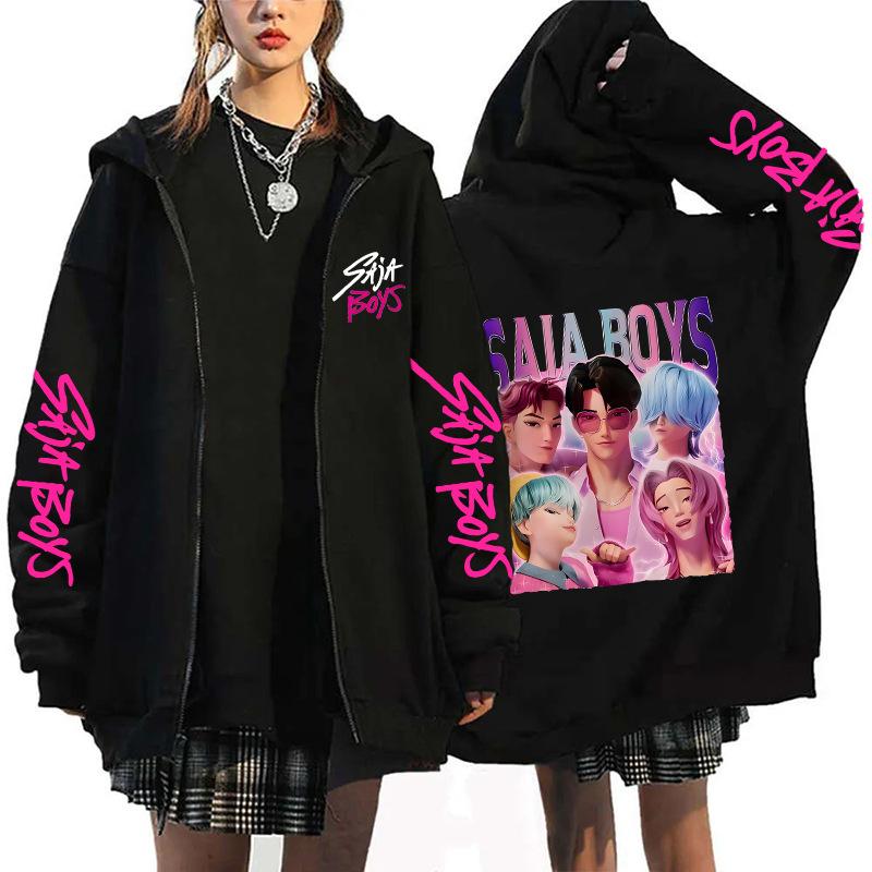 

Аниме KPOP Охотник на демонов Принтованные толстовки на молнии Харадзюку Свитшот Мужская Женская одежда Осень Зима Флис Мягкая Уличная одежда 2XL