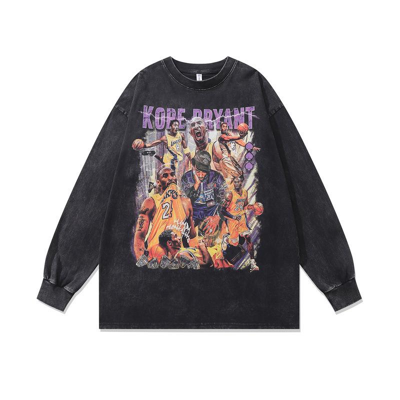 

American Hiphop Retro Portrait Printing Washed Old Casual Base Lazy Wind Long Sleeve T-Shirt Men And Women XXL