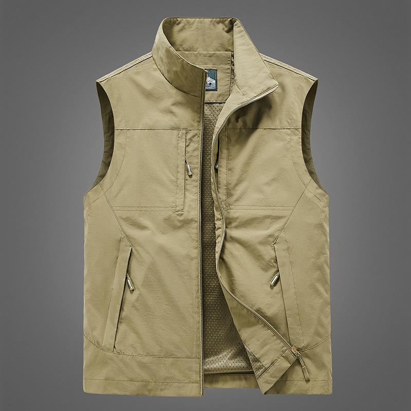 

Жилет мужской Four Seasons, тонкий, без рукавов, с воротником-стойкой, с несколькими карманами, быстросохнущий, большой размер 5XL хаки