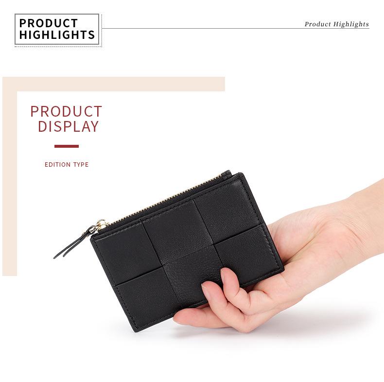 Genuine Leather Women's Sheepskin Woven Coin Purse and Multi-Card Holder