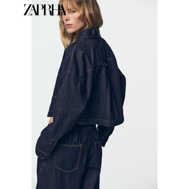 Zaprha 2025 Autumn New Women Simple and Versatile Denim Short Lapel Long sleeve Shirts Outerwear 1934231