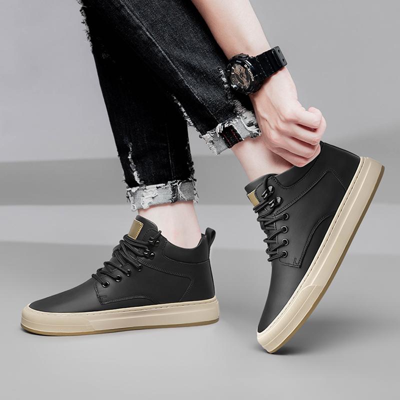 Fashion Men's High Top Shoes Autumn Winter Classic Men's Genuine Leather Casual Shoes Inner Elevated Shoes Outdoor Work Dress Shoes