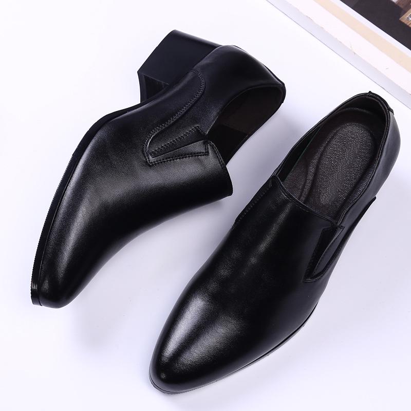 Men's High Heel Leather Shoes - 6CM and 8CM Height Options, Genuine Leather, Trendy Pointed Design