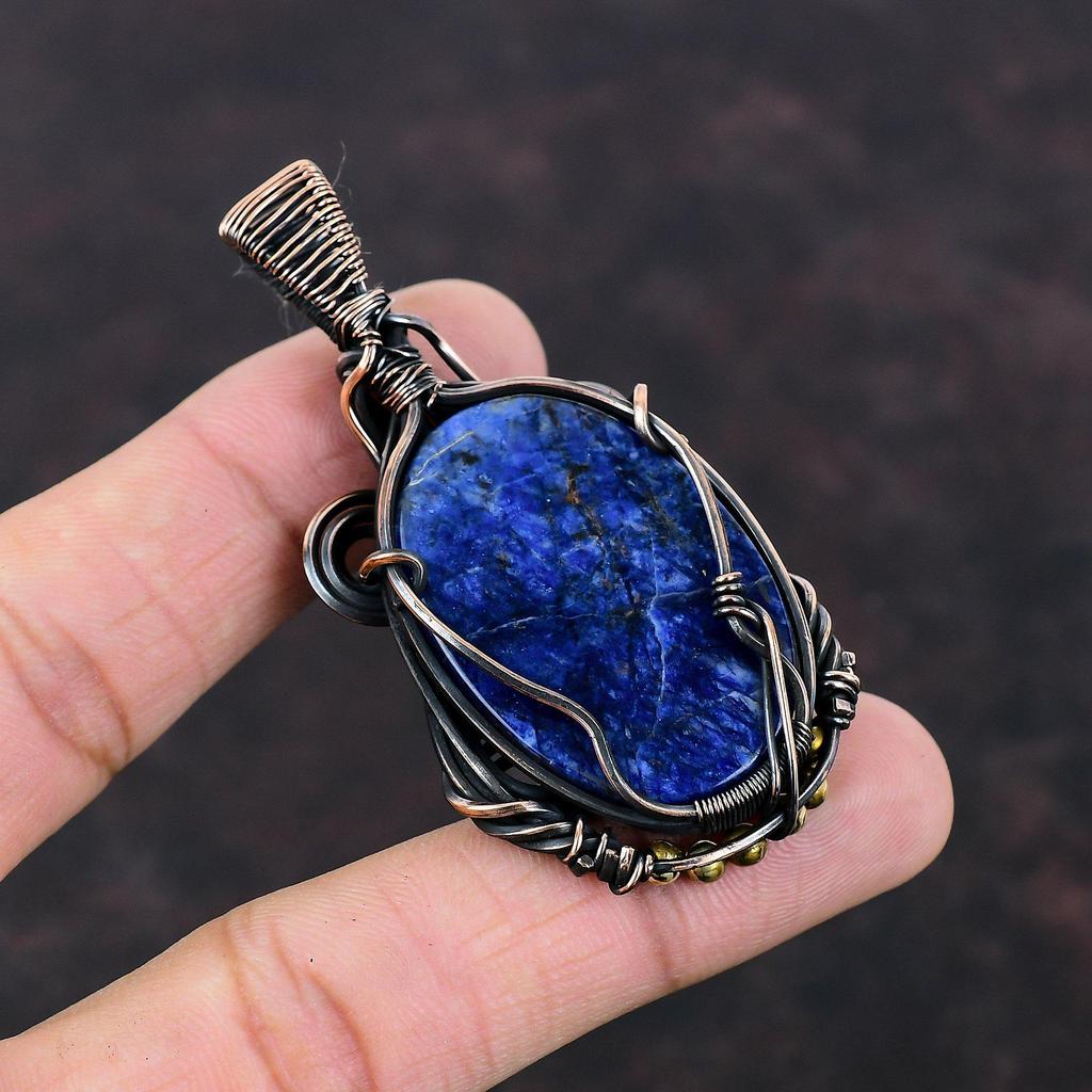 Sodalite Gemstone Pendant Copper Wire Wrapped Pendant Unique Copper Jewelry Dainty Pendant Wire Wrap Jewelry Handmade Pendant Gift For Women