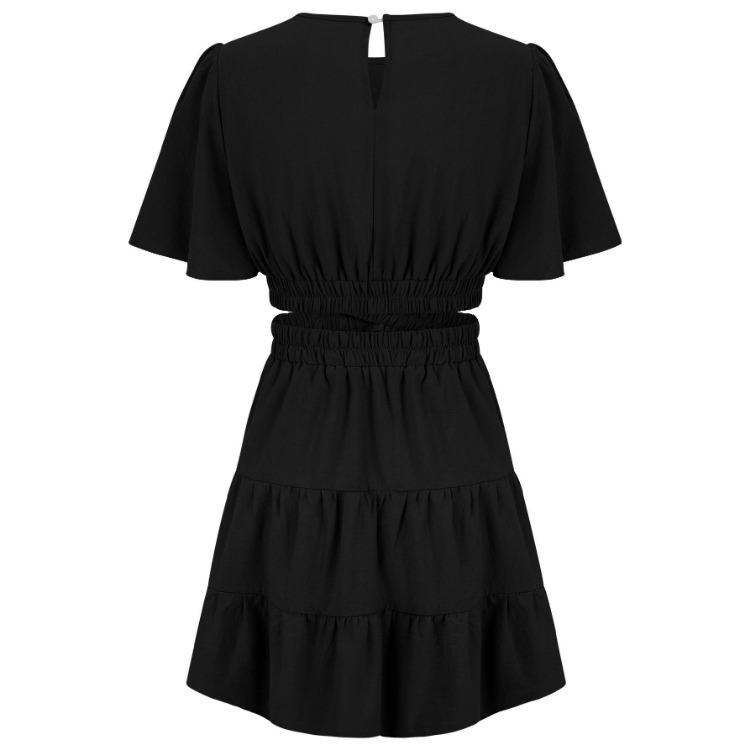 Women Summer Casual A-Line High Waist Short Sleeve Dress Solid Color O-Neck Above Knee Dresses Spring S-XL