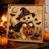 Cute Pet Themed Home Accents Halloween Witch Hat Cat DIY 3D Pearl Painting Kit with Frame, Hand-Pasted Art Craft for Adults, Relaxing Creative