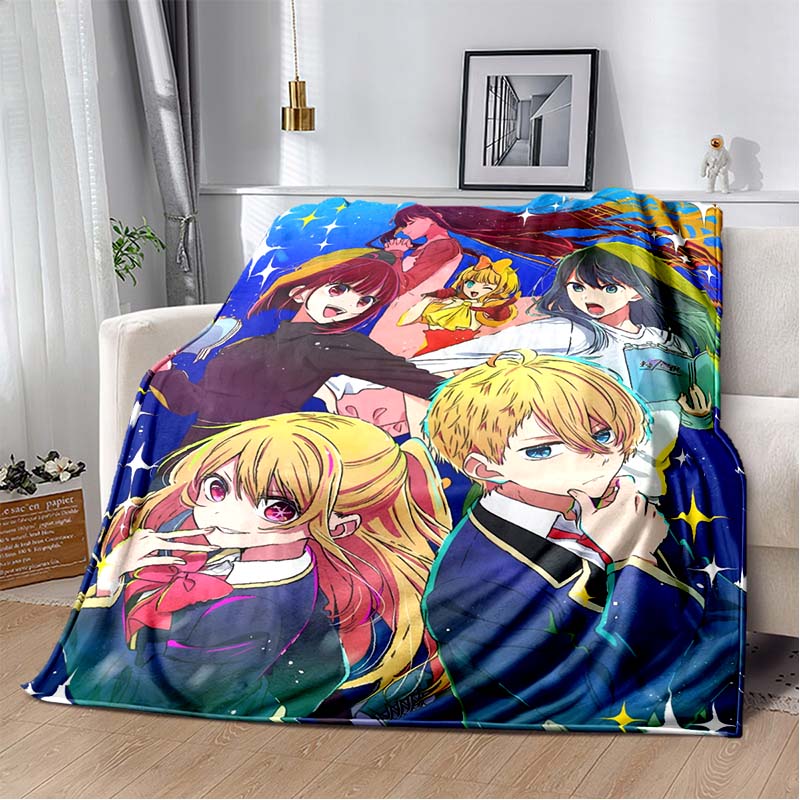 Oshi No Ko Anime Blanket Soft Flannel Plush Throw Blanket Pink Star Manga Print For Girls Bedroom Sofa Decor