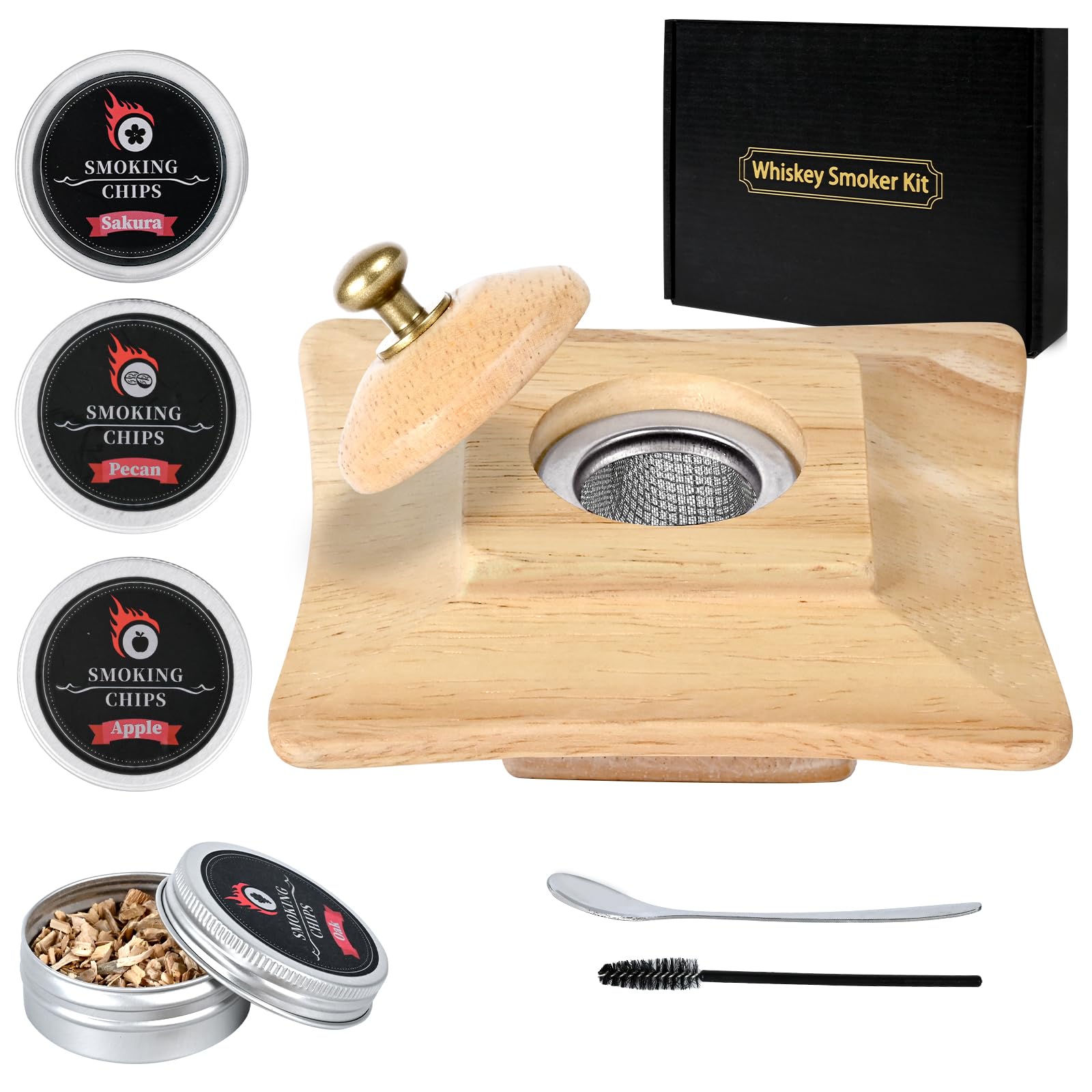 TEEMOO Cocktail Smoker Glass Top Smoker with 4 Types of Chips - Cocktail Smoke, Whiskey Smoker, Glass Smoker, Smoking Food, Camping Smoker Kit - Fathe