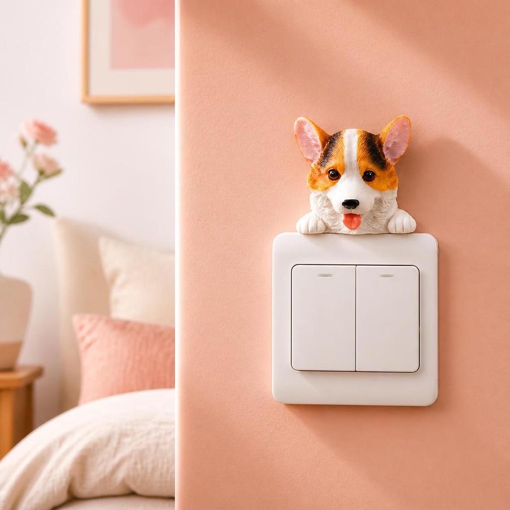3D Dog Switch Decals Self-Adhesive Wall Socket Sticker Resin Decorations Cute Funny Accessories for Bedroom Room Wall Art Home