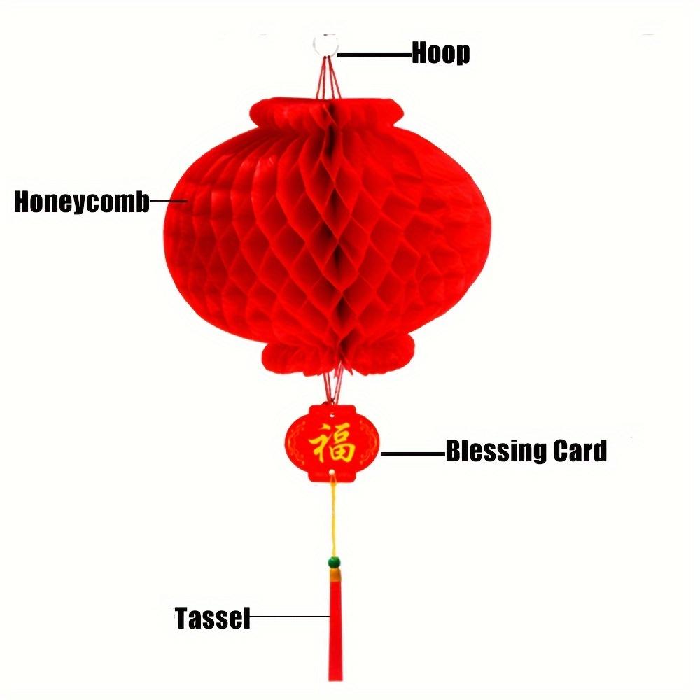 Red Chinese FU Plastic Honeycomb Lanterns for Wedding New Year Christmas Outdoor Decoration