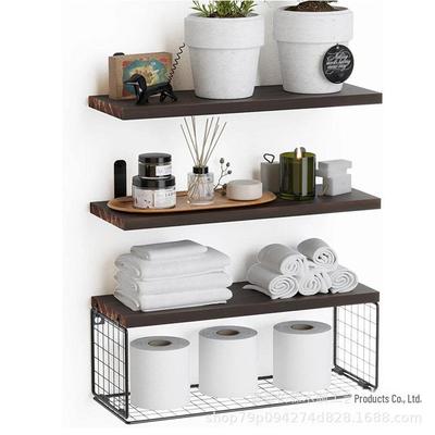 Étagère murale flottante en bois massif pour salle de bain ou salon