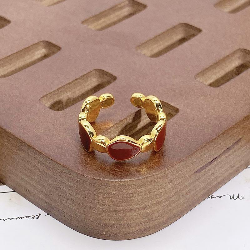 Court Style Medieval Red Lucky Transfer Enamel Drip Oil Opening Ring Butterfly High Sense Ring Woman