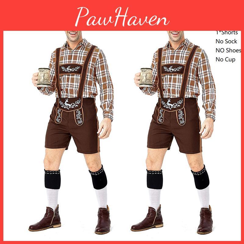Stilvolle deutsche Oktoberfest-Kleidung Herren Fawn-Print Khaki Kariertes Kostümset