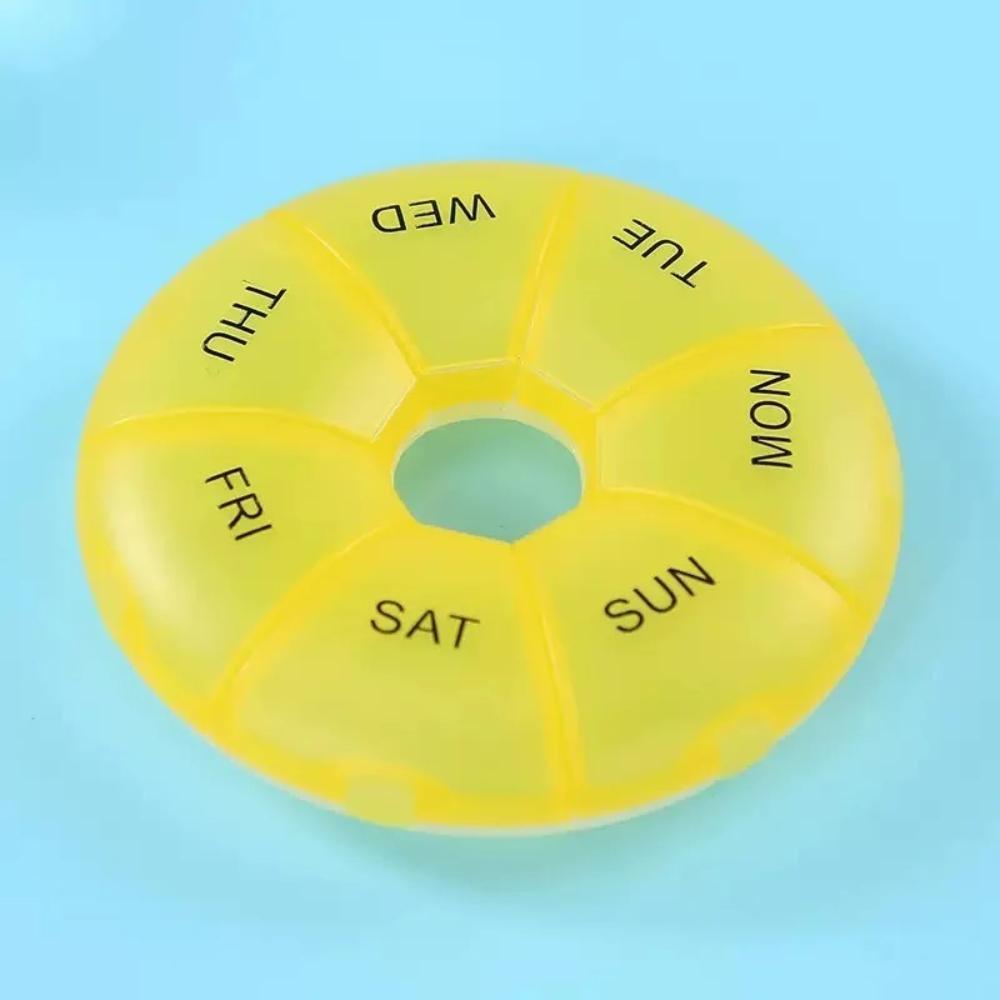 New Hot Premuim Small 7-Day Round Portable Pill Box Travel Medicine Organizer Secure Seal for Vitamins Supplements Fish Oils