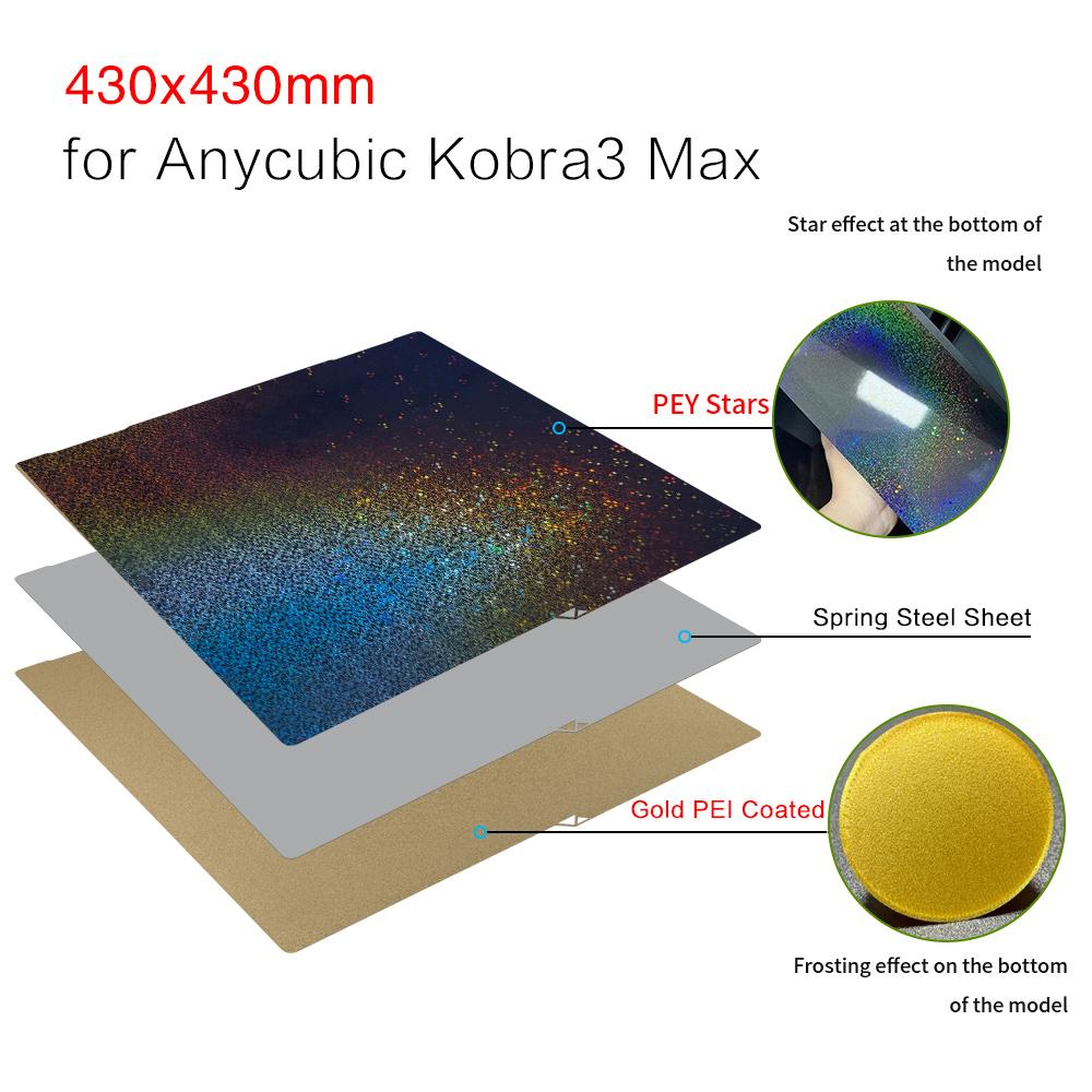 Für Anycubic kobra 3 max Combo Bauplatte kobra3 MAX Federstahlblech PEO PET PEY K3M K3MC pei Textur 3D-Drucker 430x430mm