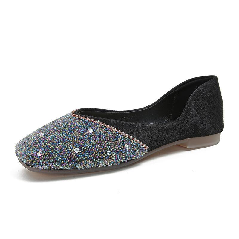 Neue Schlichte Temperamentvolle Flache Schuhe Flacher Ausschnitt Eckige Spitze Strass Erbsenschuhe Lässige Flacher Absatz Einzelne Schuhe Damen