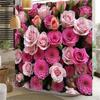 1Pc Pink Rose & Carnation Shower Curtain - Green Leaves, Polyester, 12 Hooks, Detailed Floral Design, Elegant Bathroom Decor