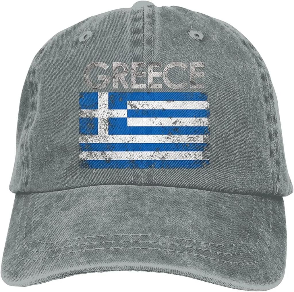 Griechische Flagge von Griechenland Denim Hüte für Herren Damen Baseballkappen Schirmmütze Schwarz Erwachsene Unisex Vier Jahreszeiten Lässig Polyester