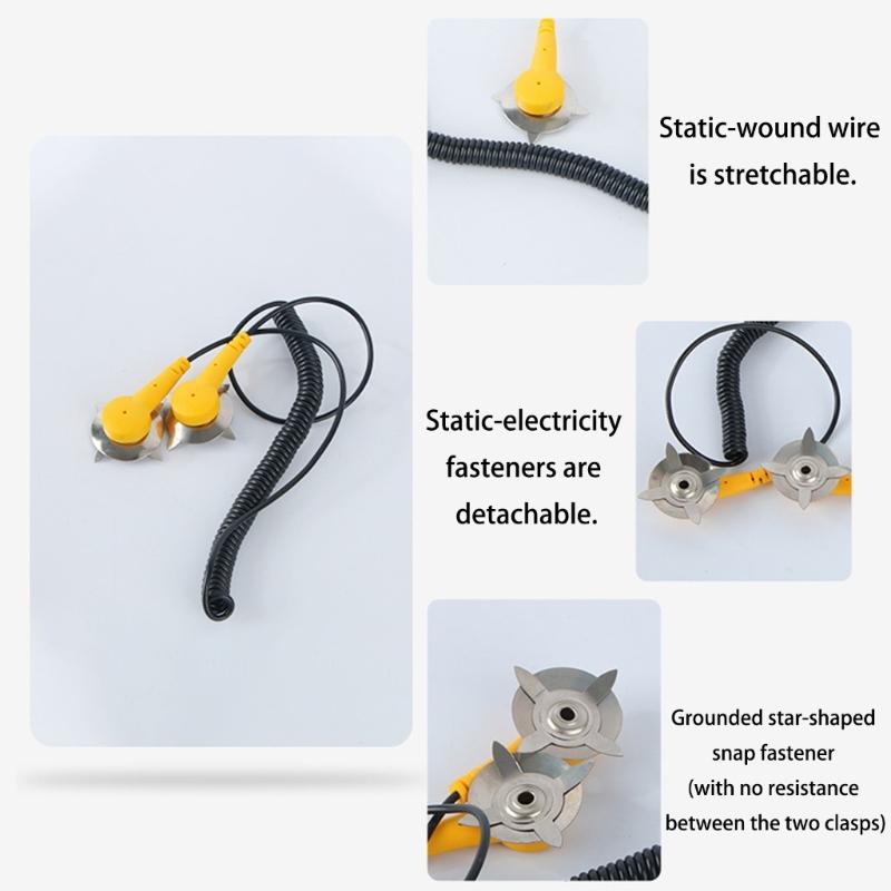 Anti-Static ESD Grounding Cable Coiled Cord with Double Alligator Clip For Grounding Sensitive Electronics
