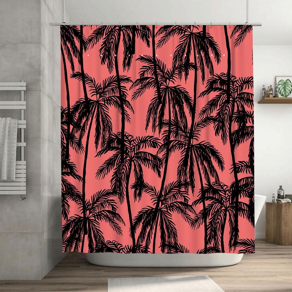 Summer Bath Shower Curtain Polyester Printed Black Palm Tree Pink White Bathtub Decorative Home Waterproof Fabric Custom Size