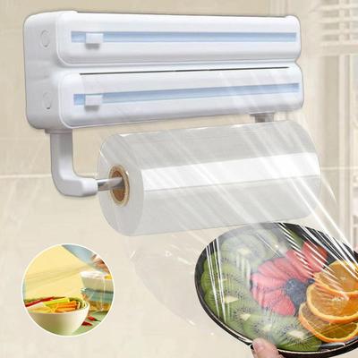 Aluminum Foil Dispenser Wall Mount Kitchen Storage Organization Holder With Cutter Wrap Storage Box Dispenser With Tissue Hanger