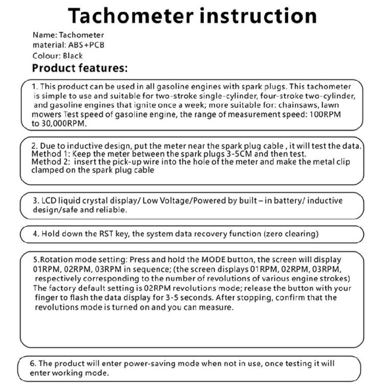 Induktiver Betriebsstundenzähler mit austauschbarer Batterie, Drehzahlmesser für 2- und 4-Takt-Kleinmotoren