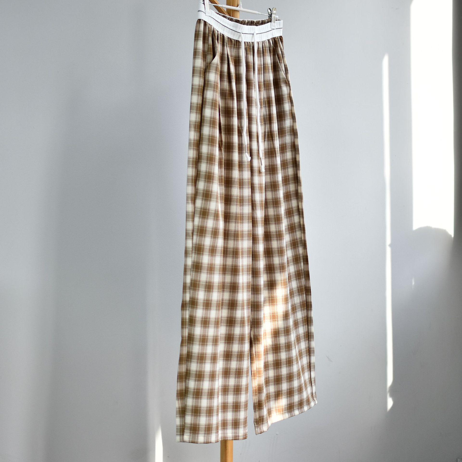 

2025 Summer Women s Retro Plaid Drawstring Wide-Leg Casual Pants M (40-50 kg)